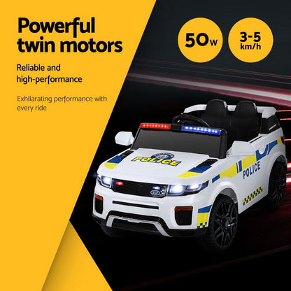 Rigo Kids Electric Ride On Patrol Police Car Horn Music Remote White RCAR-POLICE-RGROVER-N-WH