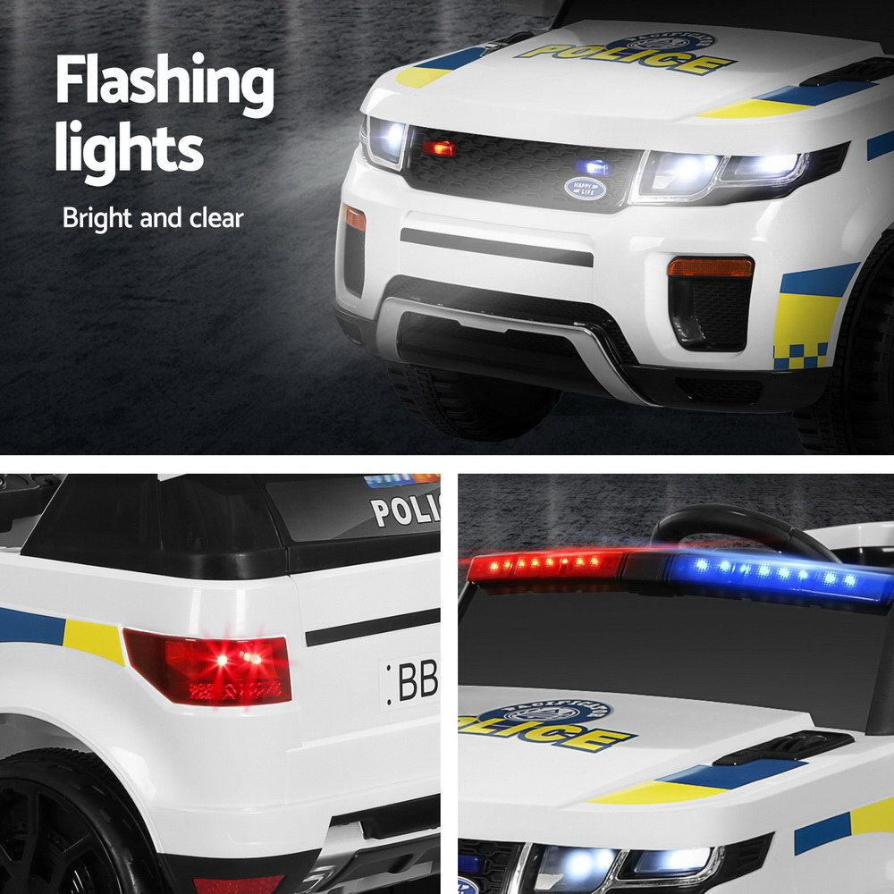 Rigo Kids Electric Ride On Patrol Police Car Horn Music Remote White RCAR-POLICE-RGROVER-N-WH
