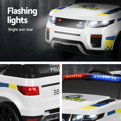 Rigo Kids Electric Ride On Patrol Police Car Horn Music Remote White RCAR-POLICE-RGROVER-N-WH