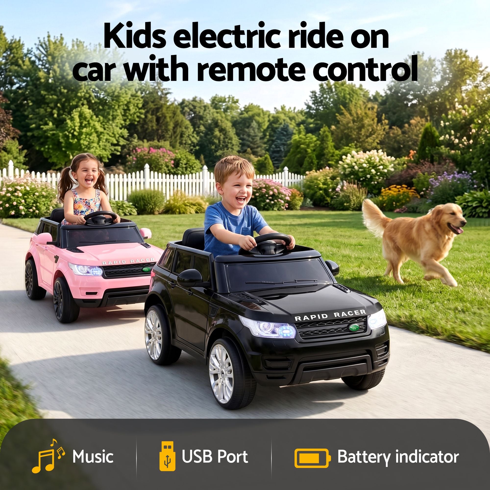 Rigo Kids Electric Ride On Car Black Pink Ride-On Toy with Remote Control RCAR-RANGEROVER-BKXPK