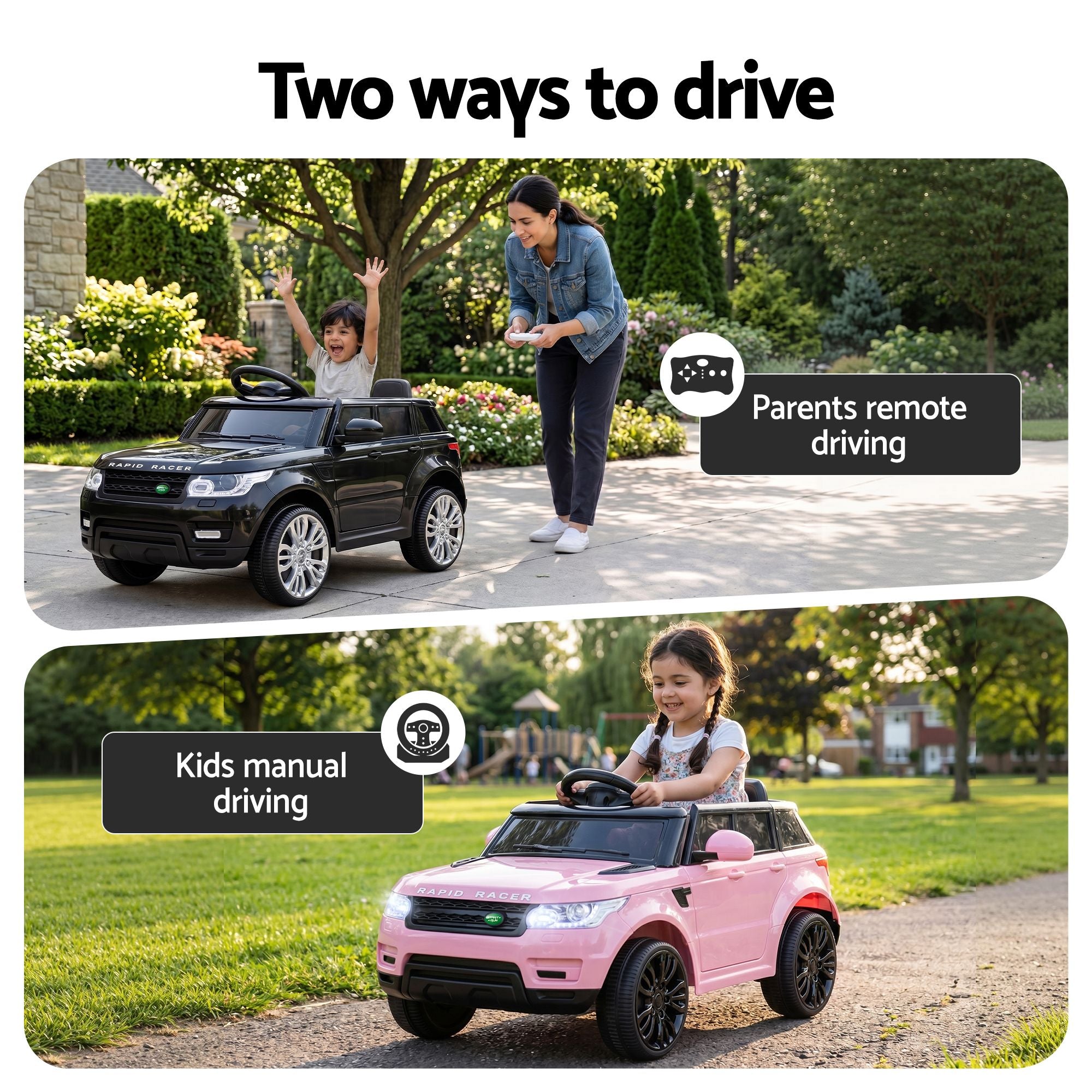 Rigo Kids Electric Ride On Car Black Pink Ride-On Toy with Remote Control RCAR-RANGEROVER-BKXPK