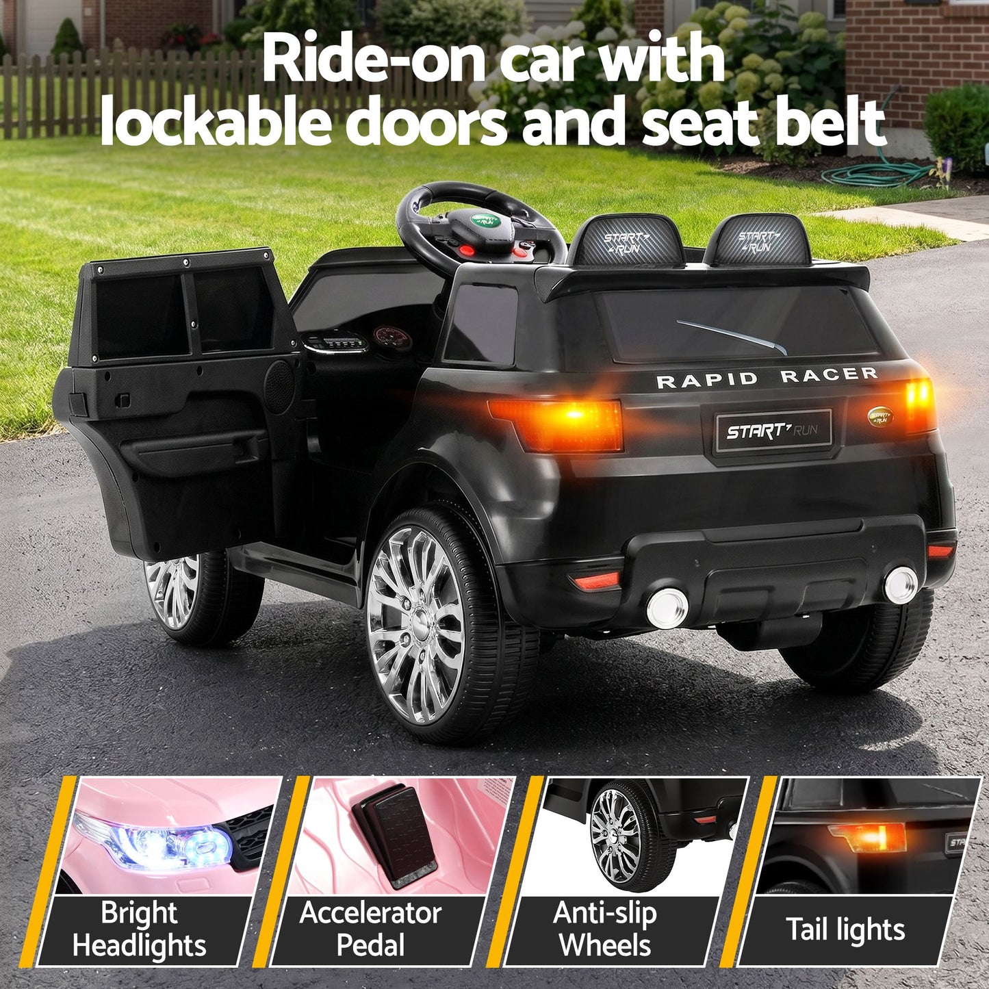 Rigo Kids Electric Ride On Car Black Pink Ride-On Toy with Remote Control RCAR-RANGEROVER-BKXPK