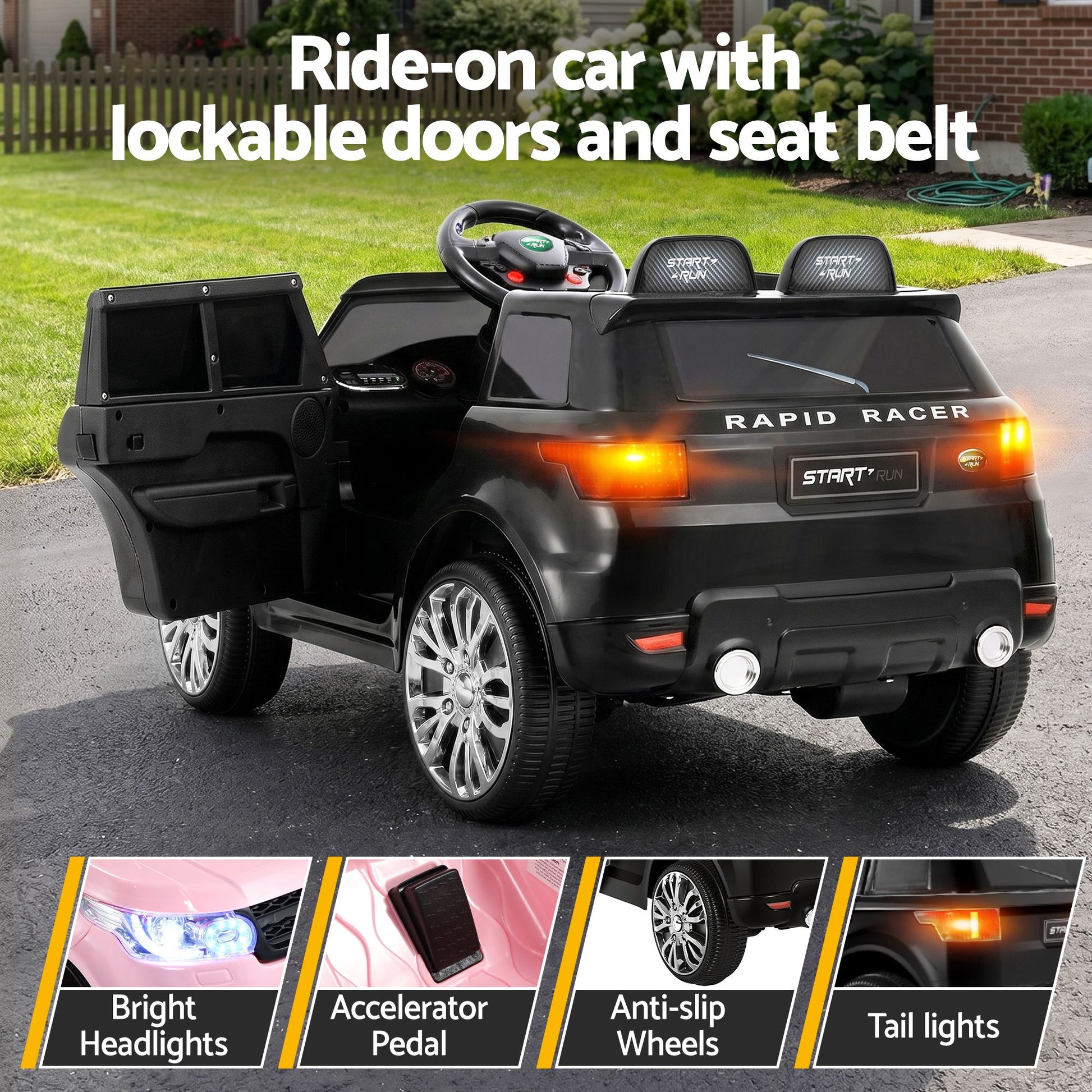 Rigo Kids Electric Ride On Car Black Pink Ride-On Toy with Remote Control RCAR-RANGEROVER-BKXPK