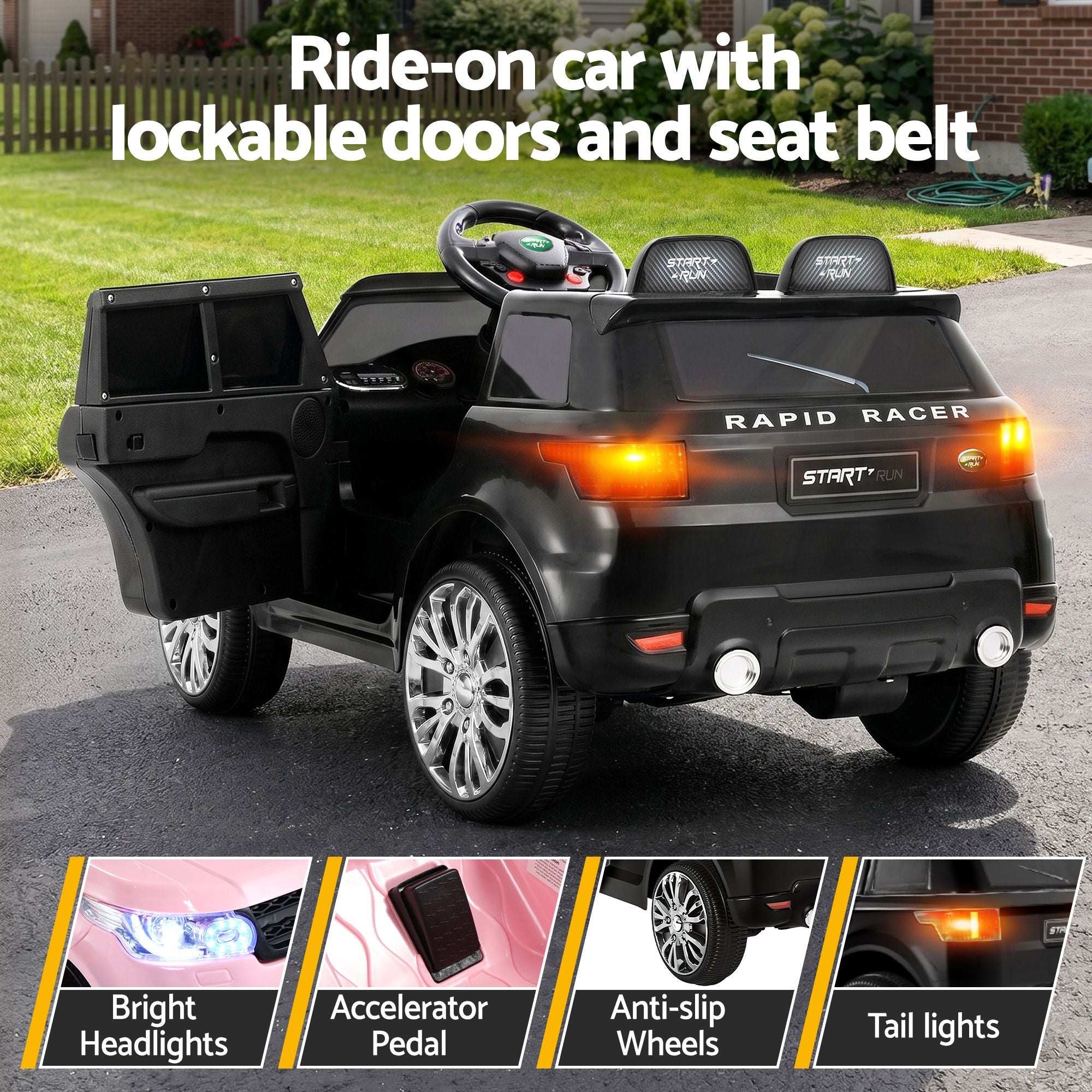 Rigo Kids Electric Ride On Car Black Pink Ride-On Toy with Remote Control RCAR-RANGEROVER-BKXPK