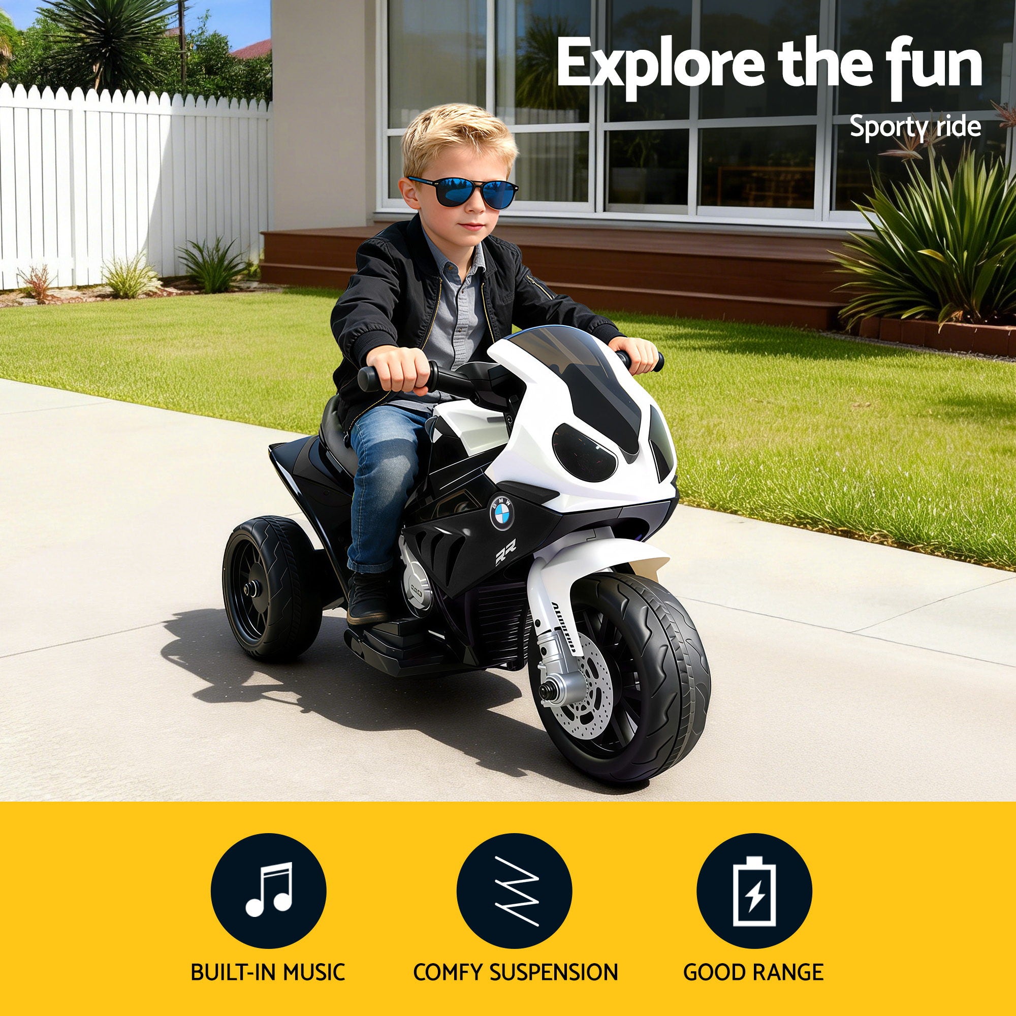 Kids Ride On Car Electric Ride On Cars Motorcycle Motorbike BMW Licensed S1000RR Black RCAR-S1000RR-BK