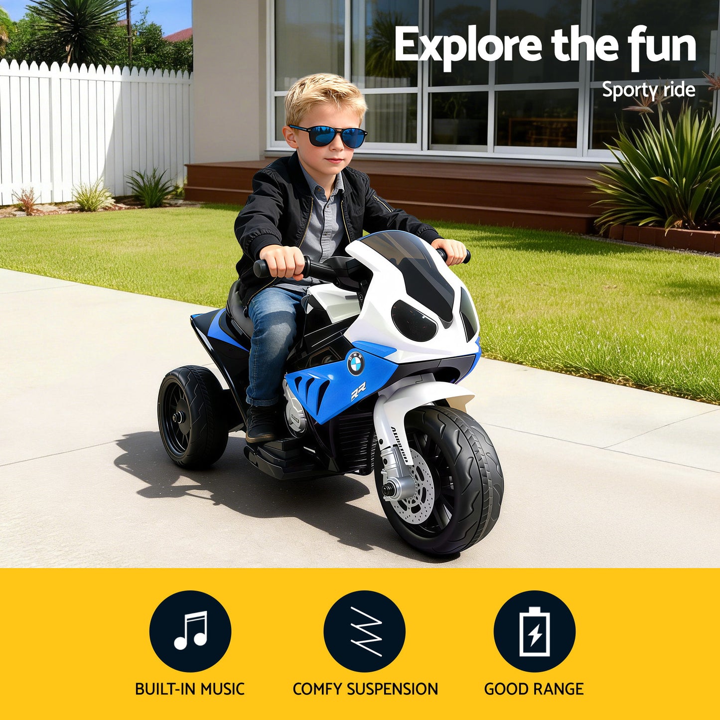 Kids Electric Ride On Car Police Motorcycle Motorbike BMW Licensed S1000RR Blue RCAR-S1000RR-BU