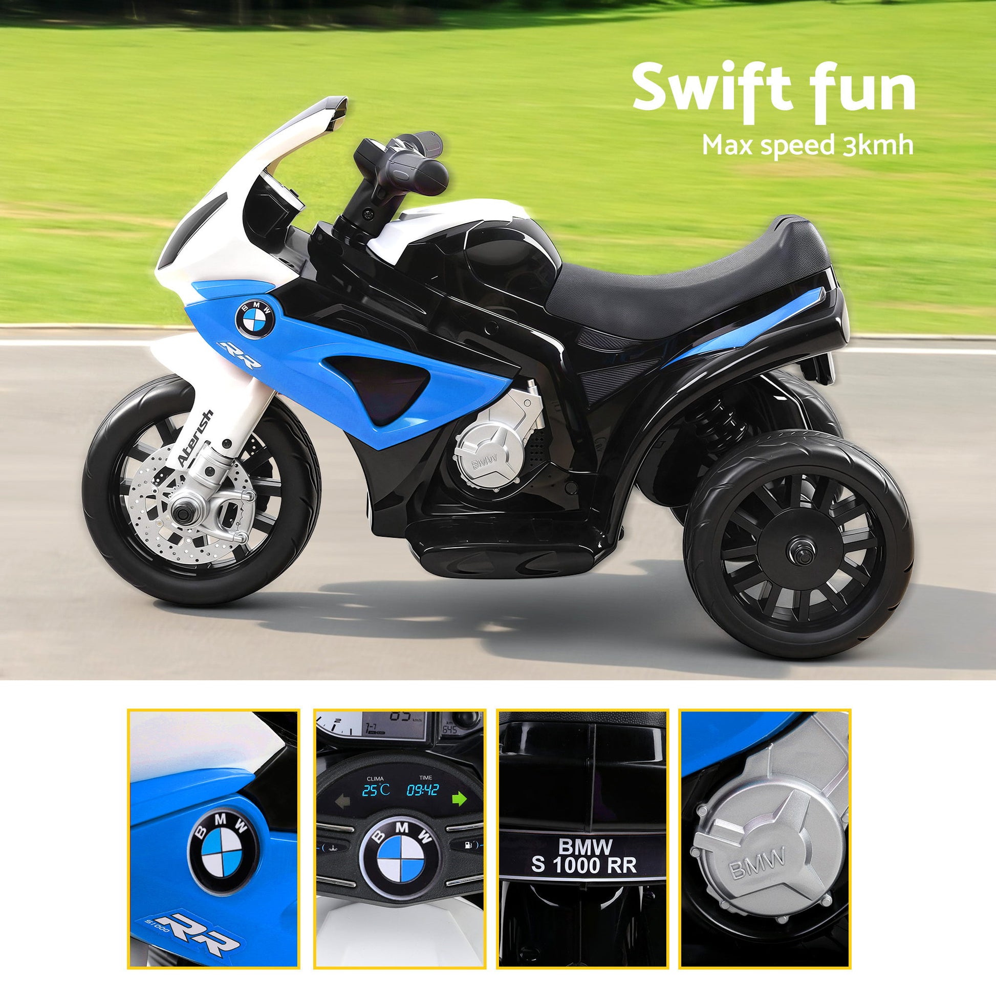 Kids Electric Ride On Car Police Motorcycle Motorbike BMW Licensed S1000RR Blue RCAR-S1000RR-BU