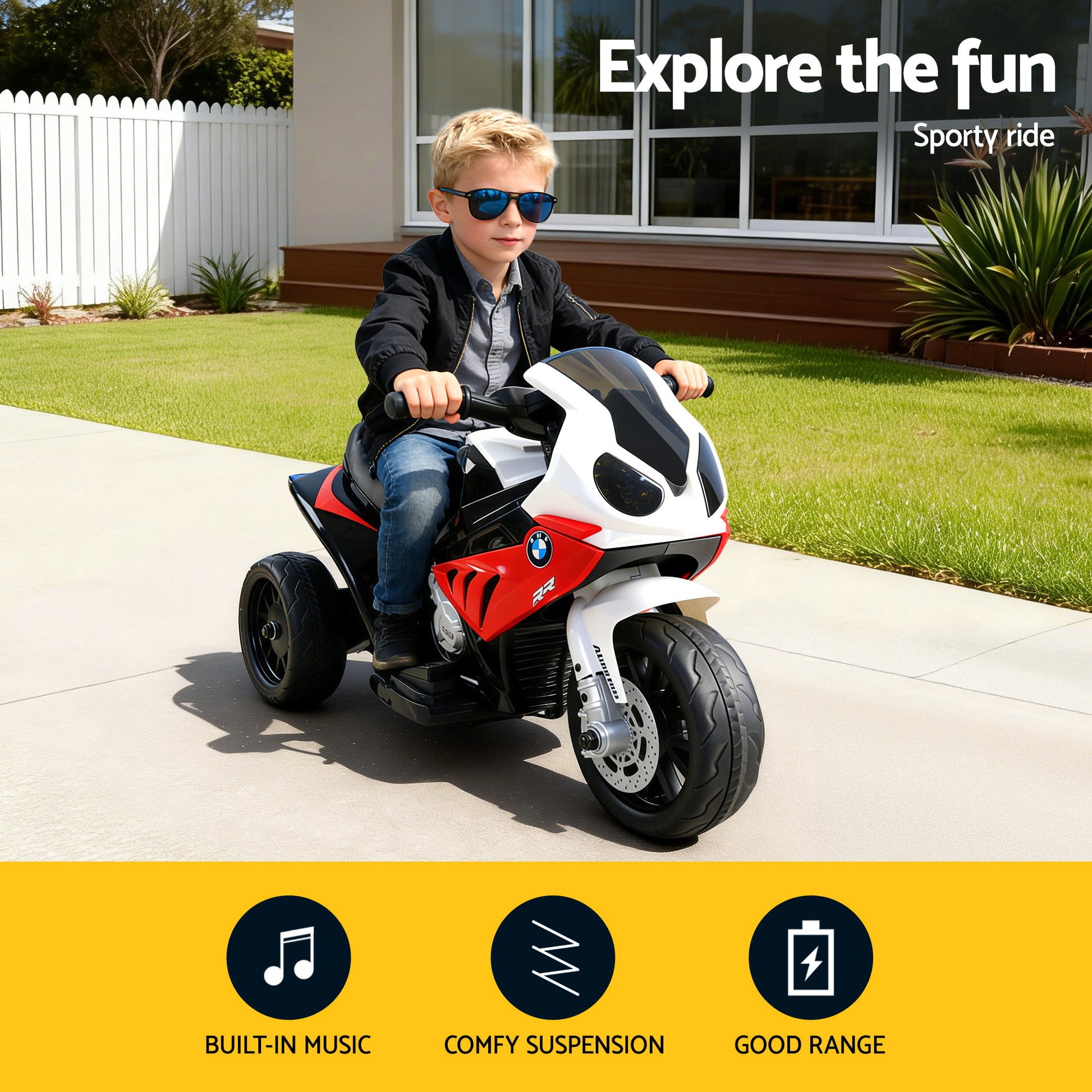 Kids Electric Ride On Car Police Motorcycle Motorbike BMW Licensed S1000RR Red RCAR-S1000RR-RD