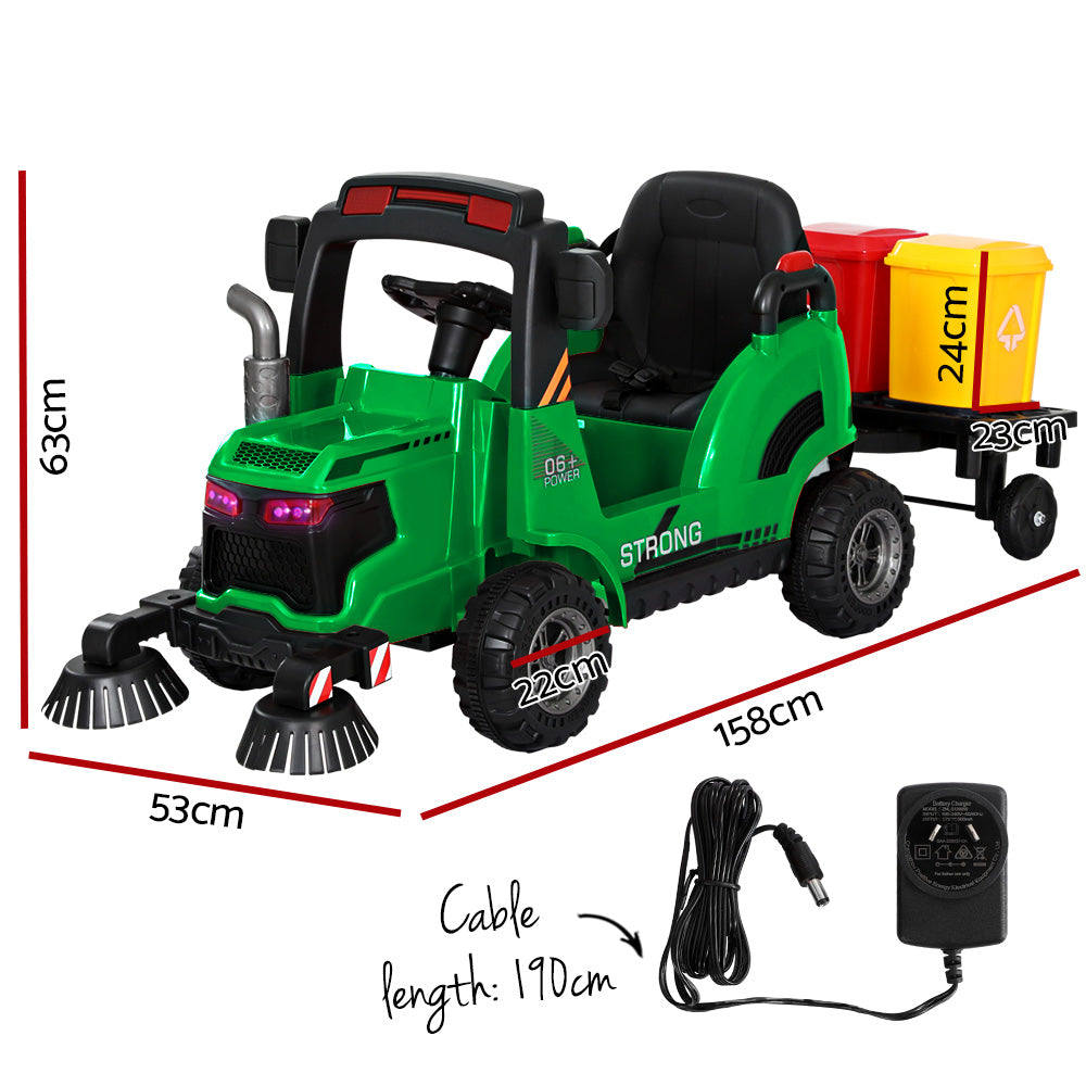 Rigo Kids Electric Ride On Car Street Sweeper Truck Toy Cars Remote 12V Green RCAR-SWEEPER-GN