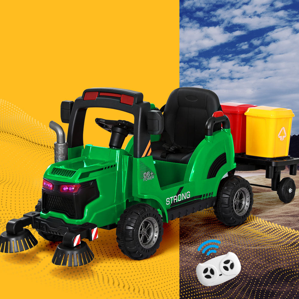 Rigo Kids Electric Ride On Car Street Sweeper Truck Toy Cars Remote 12V Green RCAR-SWEEPER-GN