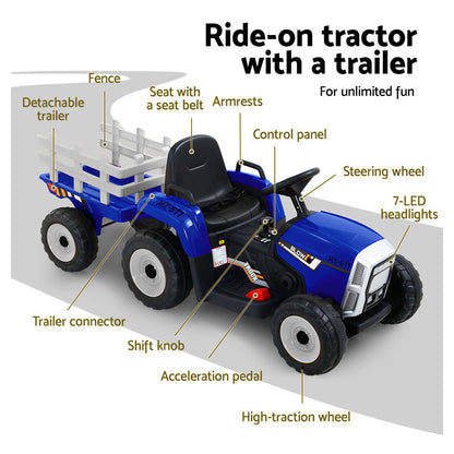 Rigo Kids Electric Ride On Car Tractor Toy Cars 12V Blue RCAR-TRACTOR-BU