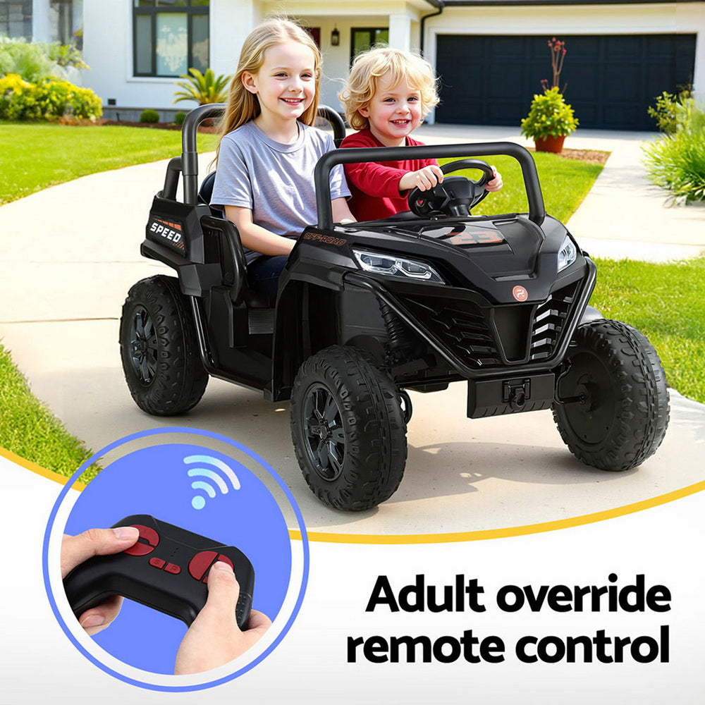 Rigo Kids Ride On Car Electric Toys Cars Headlight Music Remote Control Black RCAR-UTV-2S-BK