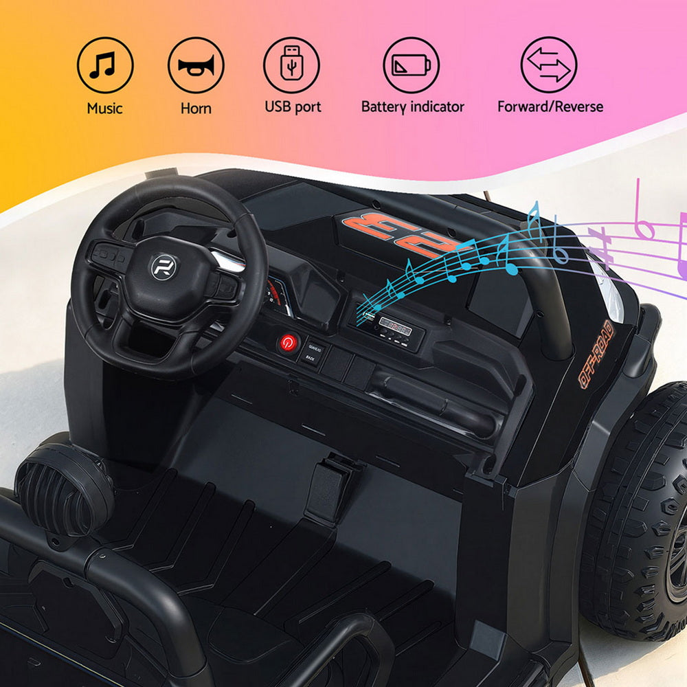 Rigo Kids Ride On Car Electric Toys Cars Headlight Music Remote Control Black RCAR-UTV-2S-BK