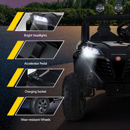 Rigo Kids Ride On Car Electric Toys Cars Headlight Music Remote Control Black RCAR-UTV-2S-BK