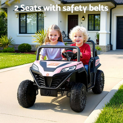 Rigo Kids Ride On Car Electric Toys Cars Headlight Music Remote Control Pink RCAR-UTV-2S-PK