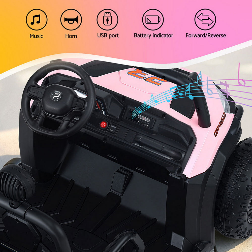 Rigo Kids Ride On Car Electric Toys Cars Headlight Music Remote Control Pink RCAR-UTV-2S-PK