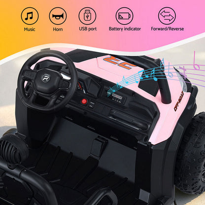 Rigo Kids Ride On Car Electric Toys Cars Headlight Music Remote Control Pink RCAR-UTV-2S-PK