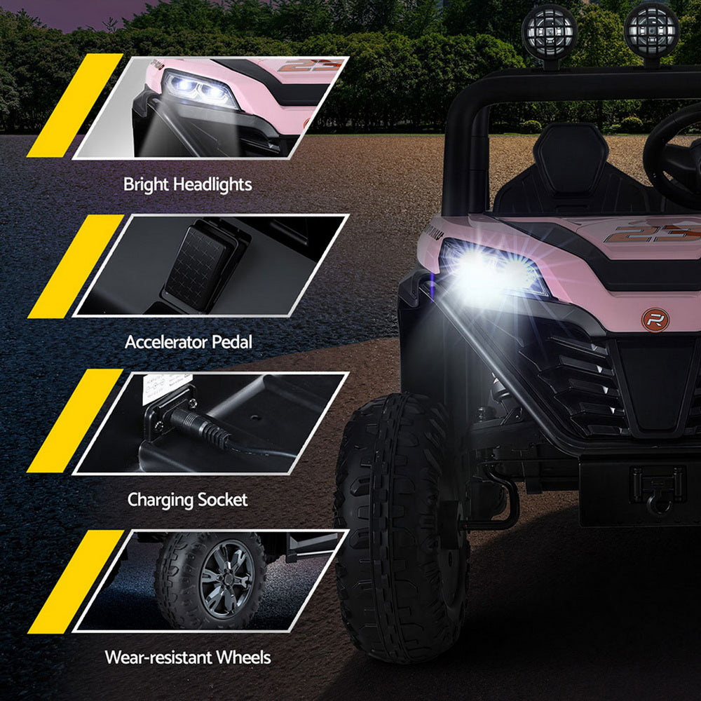 Rigo Kids Ride On Car Electric Toys Cars Headlight Music Remote Control Pink RCAR-UTV-2S-PK