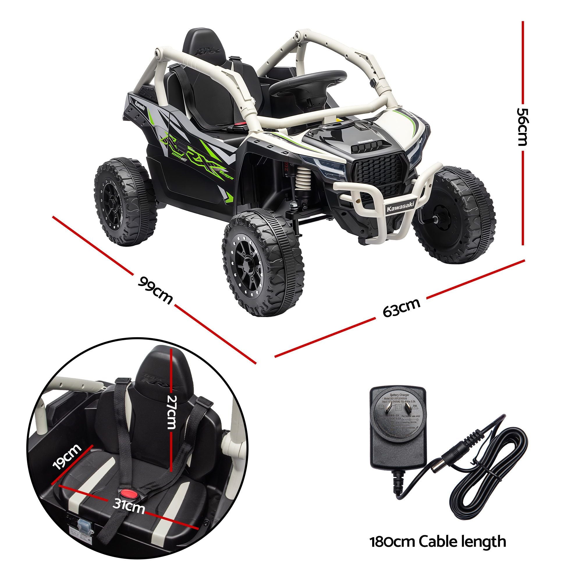 Kids Ride On Car Off-Road Licensed KRX1000 Electric Toy with Remote Control Music RCAR-UTV-KRX10-LS-GY