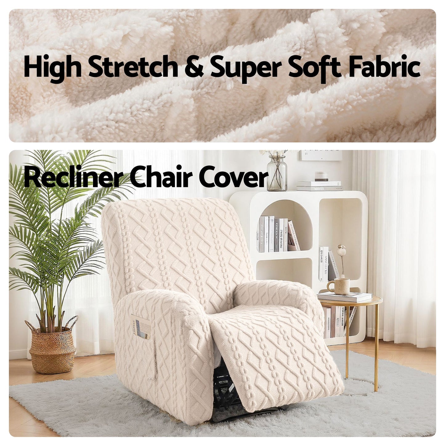 Artiss Recliner Chair Covers with Storage Side Pockets Beige RCOVER-COT-1S-BG