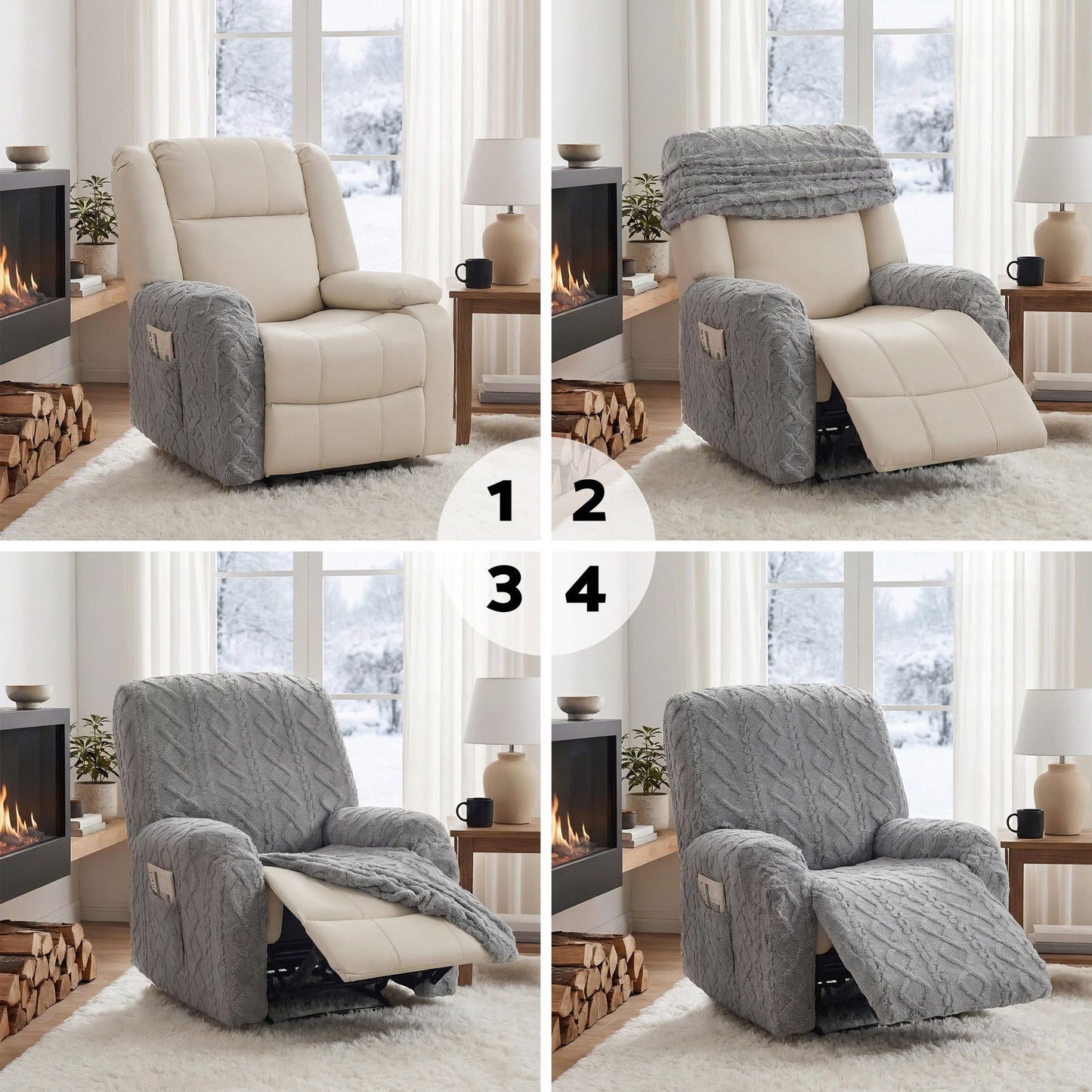 Artiss Recliner Chair Covers with Storage Side Pockets Grey RCOVER-COT-1S-GY