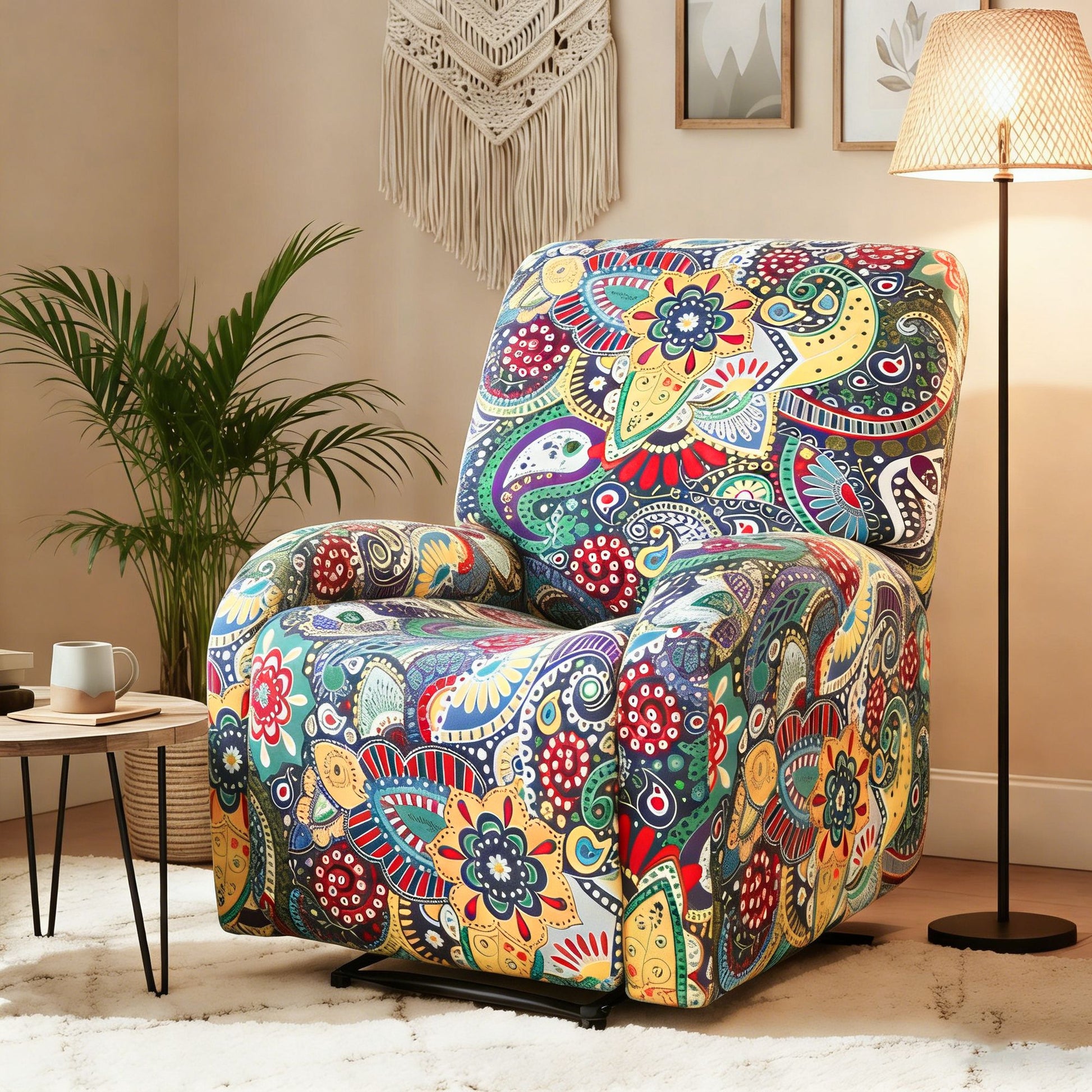 Artiss Stretch Kids Recliner Cover 4-Pieces Recliner Chair Slipcovers Printed Polyester RCOVER-KID-SILK-1S-BU
