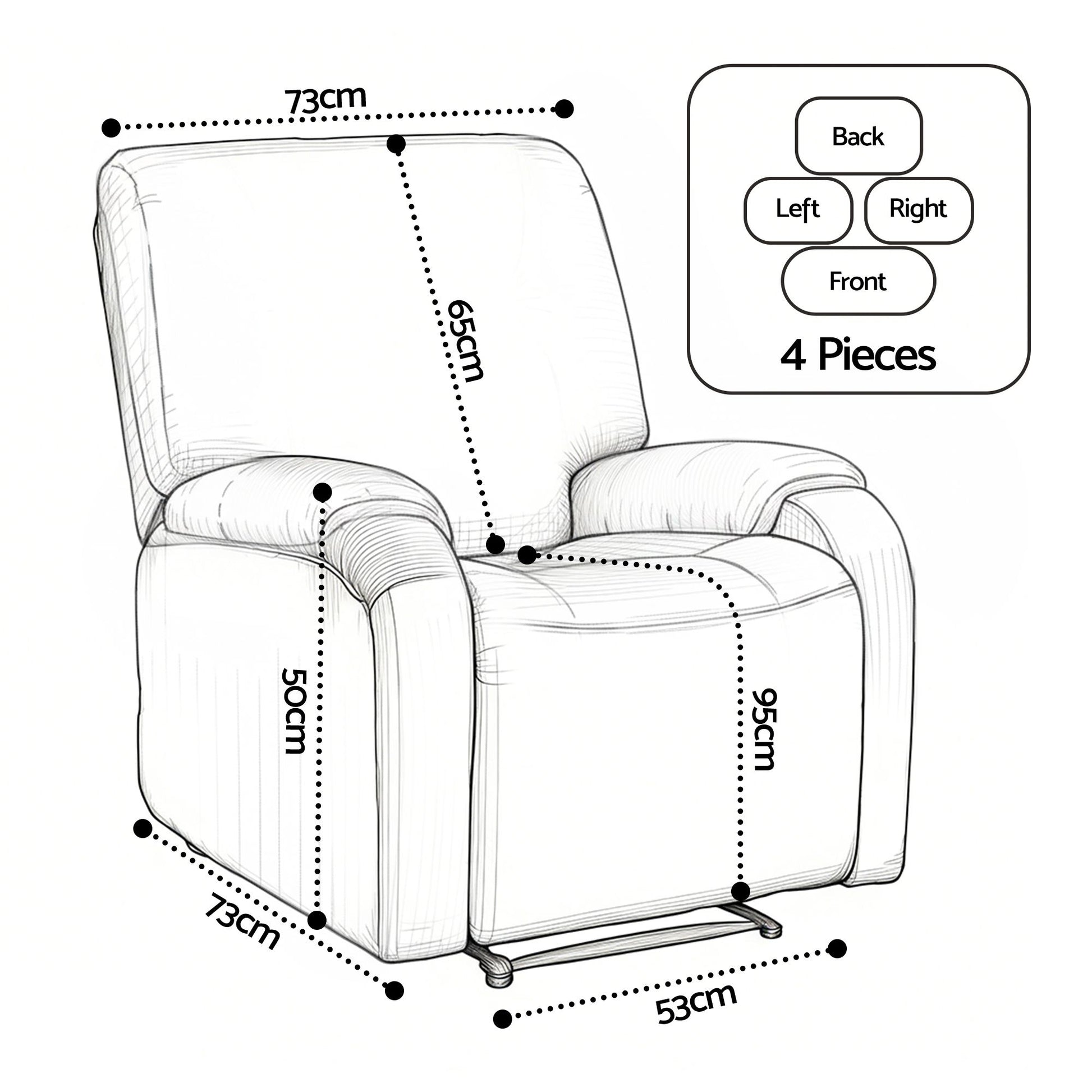 Artiss Stretch Kids Recliner Cover 4-Pieces Recliner Chair Slipcovers Printed Polyester RCOVER-KID-SILK-1S-BU