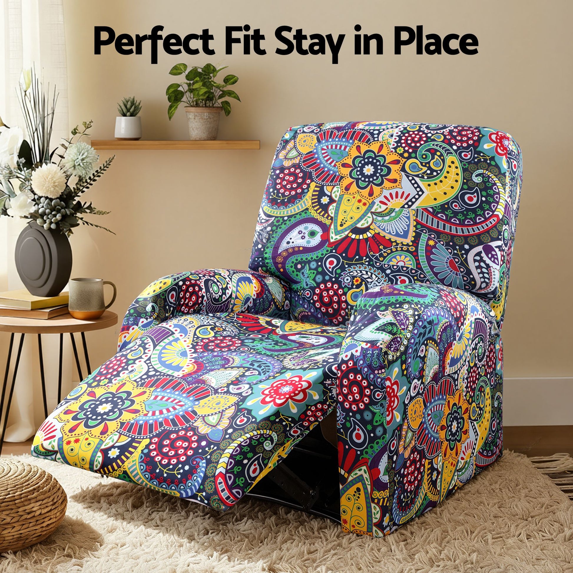 Artiss Stretch Kids Recliner Cover 4-Pieces Recliner Chair Slipcovers Printed Polyester RCOVER-KID-SILK-1S-BU