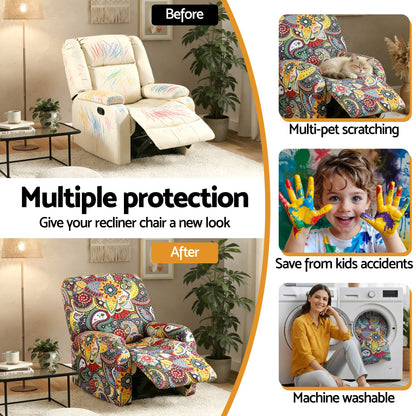 Artiss Stretch Kids Recliner Cover 4-Pieces Recliner Chair Slipcovers Printed Polyester RCOVER-KID-SILK-1S-BU