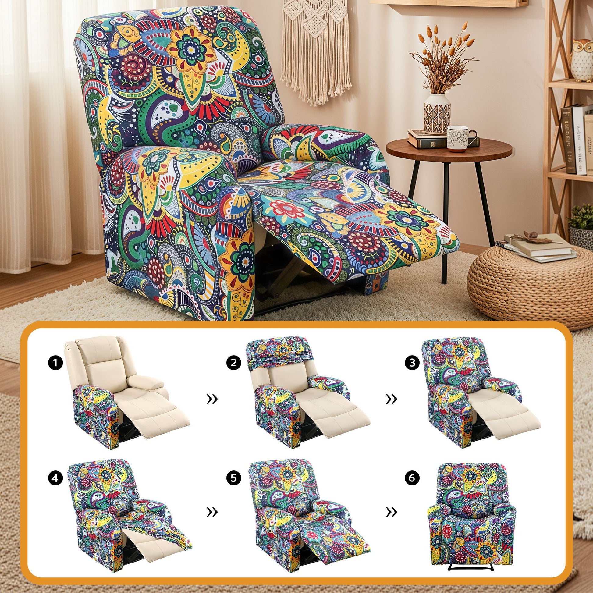 Artiss Stretch Kids Recliner Cover 4-Pieces Recliner Chair Slipcovers Printed Polyester RCOVER-KID-SILK-1S-BU