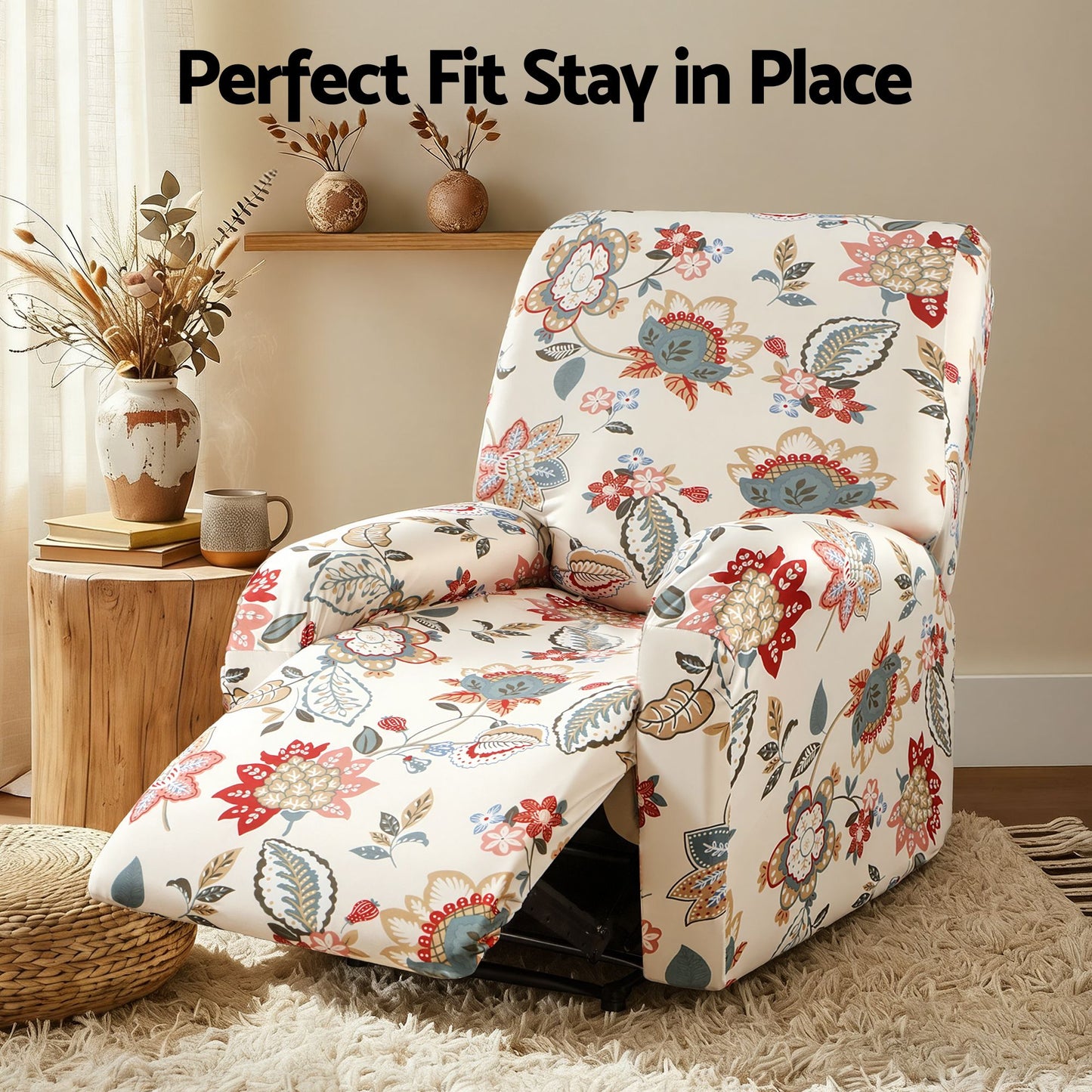 Artiss Stretch Kids Recliner Cover 4-Pieces Recliner Chair Slipcovers Printed Polyester RCOVER-KID-SILK-1S-PK