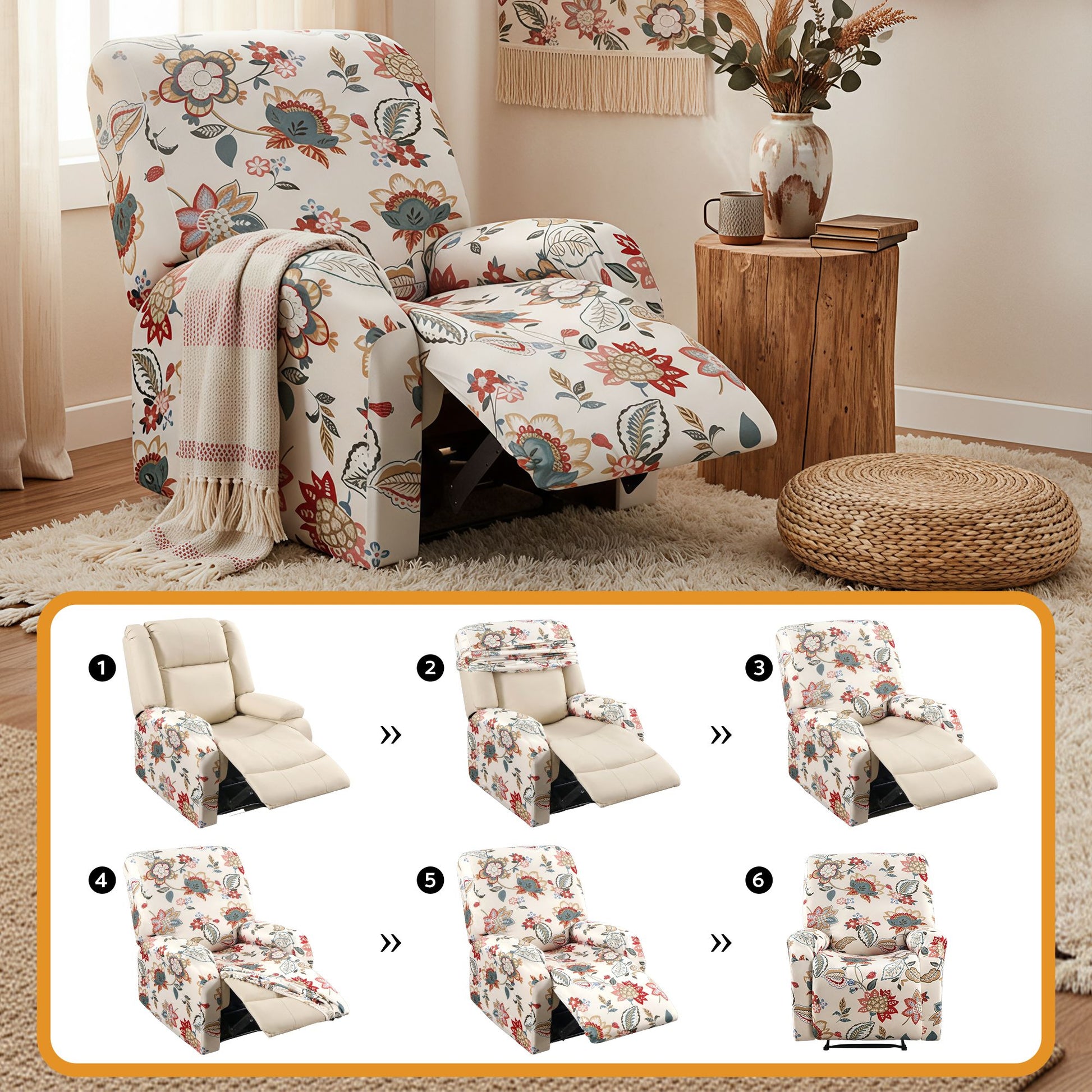 Artiss Stretch Kids Recliner Cover 4-Pieces Recliner Chair Slipcovers Printed Polyester RCOVER-KID-SILK-1S-PK