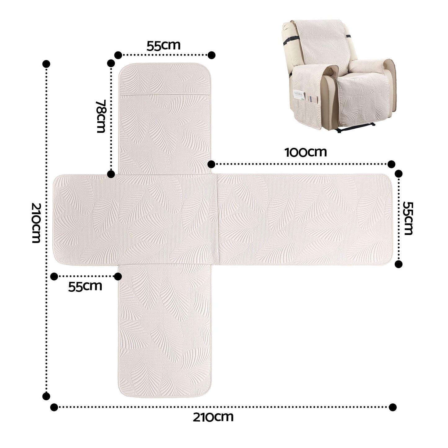Artiss Quilted Recliner Chair Covers 100% Waterproof Recliner Slipcovers RCOVER-PAD-FLOW-1S-BG