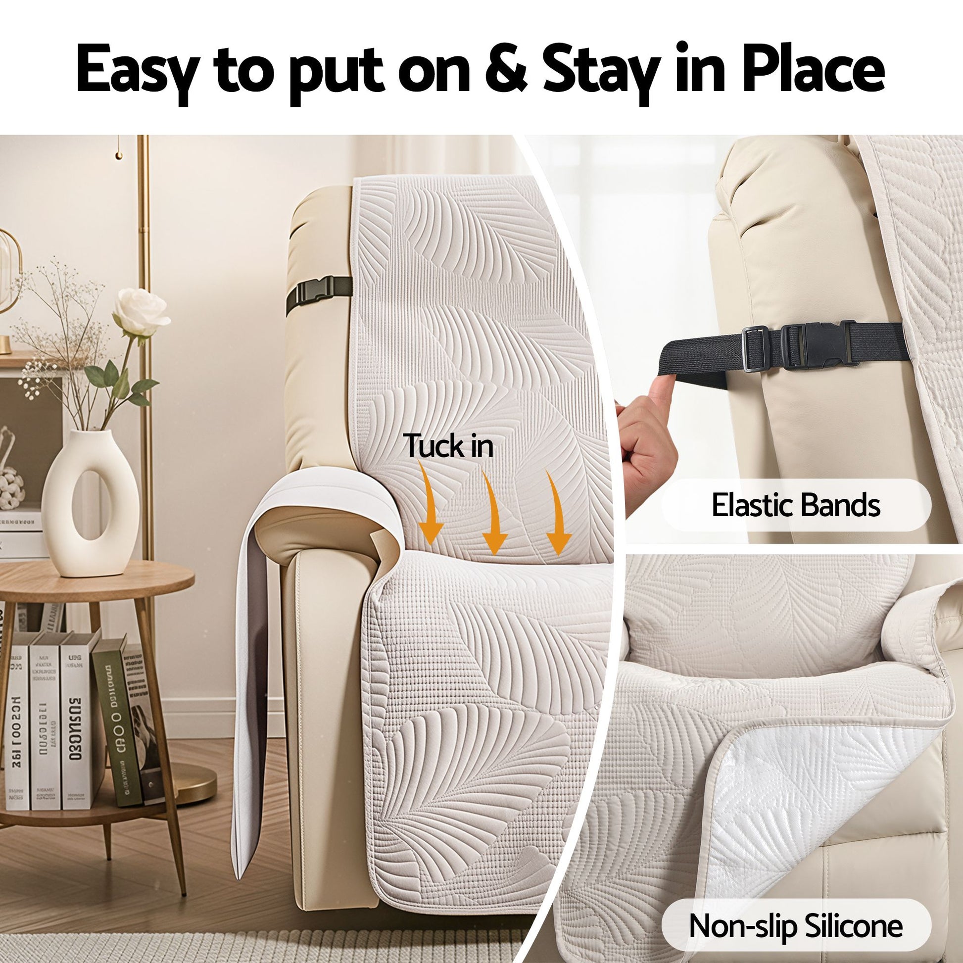 Artiss Quilted Recliner Chair Covers 100% Waterproof Recliner Slipcovers RCOVER-PAD-FLOW-1S-BG