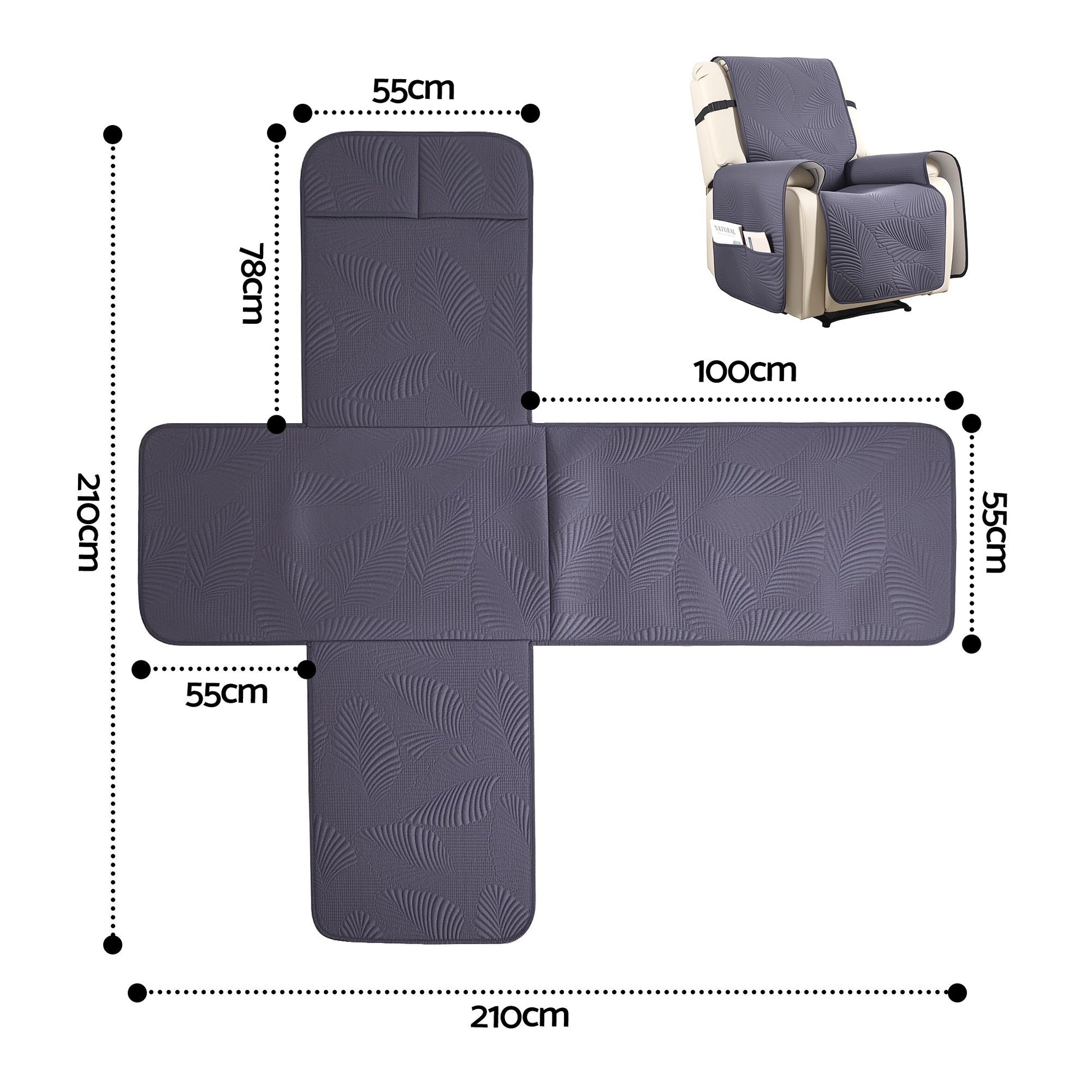 Artiss Quilted Recliner Chair Covers 100% Waterproof Recliner Slipcovers Grey RCOVER-PAD-FLOW-1S-GY