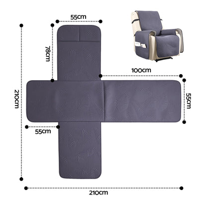 Artiss Quilted Recliner Chair Covers 100% Waterproof Recliner Slipcovers Grey RCOVER-PAD-FLOW-1S-GY