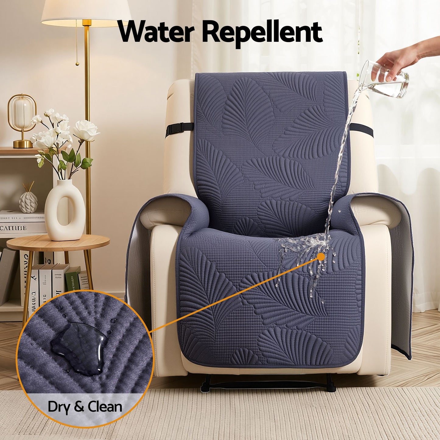 Artiss Quilted Recliner Chair Covers 100% Waterproof Recliner Slipcovers Grey RCOVER-PAD-FLOW-1S-GY
