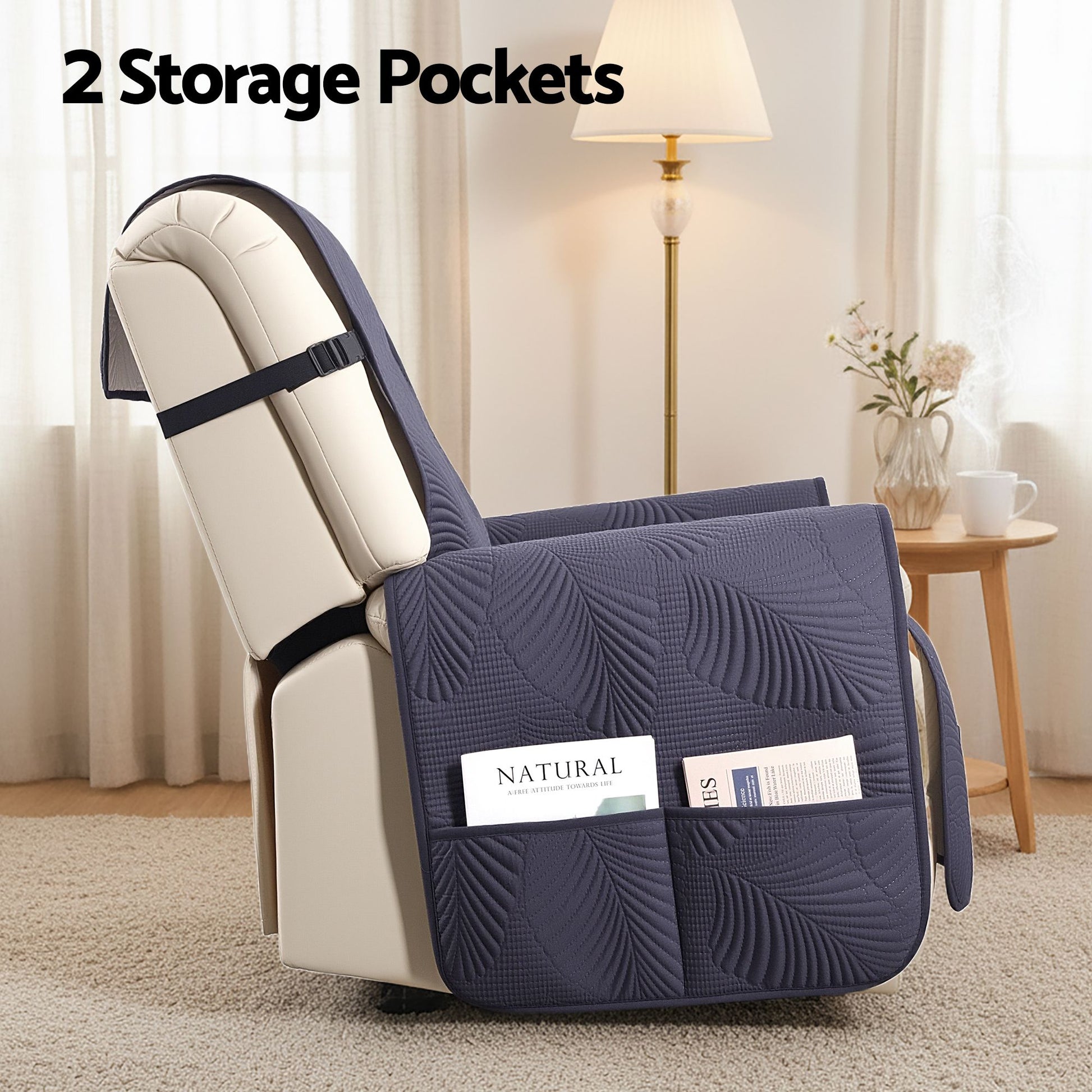 Artiss Quilted Recliner Chair Covers 100% Waterproof Recliner Slipcovers Grey RCOVER-PAD-FLOW-1S-GY