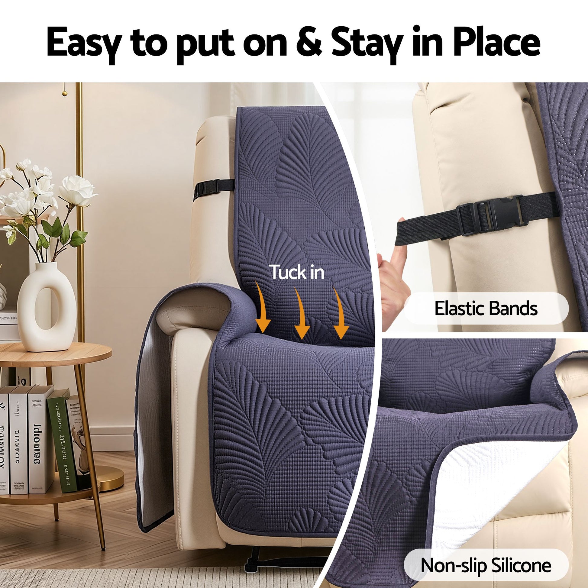 Artiss Quilted Recliner Chair Covers 100% Waterproof Recliner Slipcovers Grey RCOVER-PAD-FLOW-1S-GY
