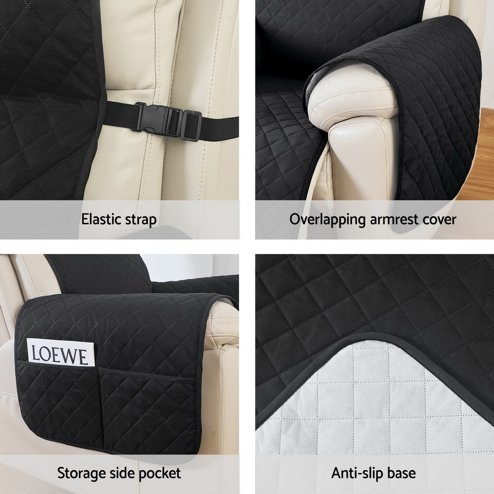 Artiss Recliner Chair Cover 100% Water Resistant Black RCOVER-PAD-WP-BK
