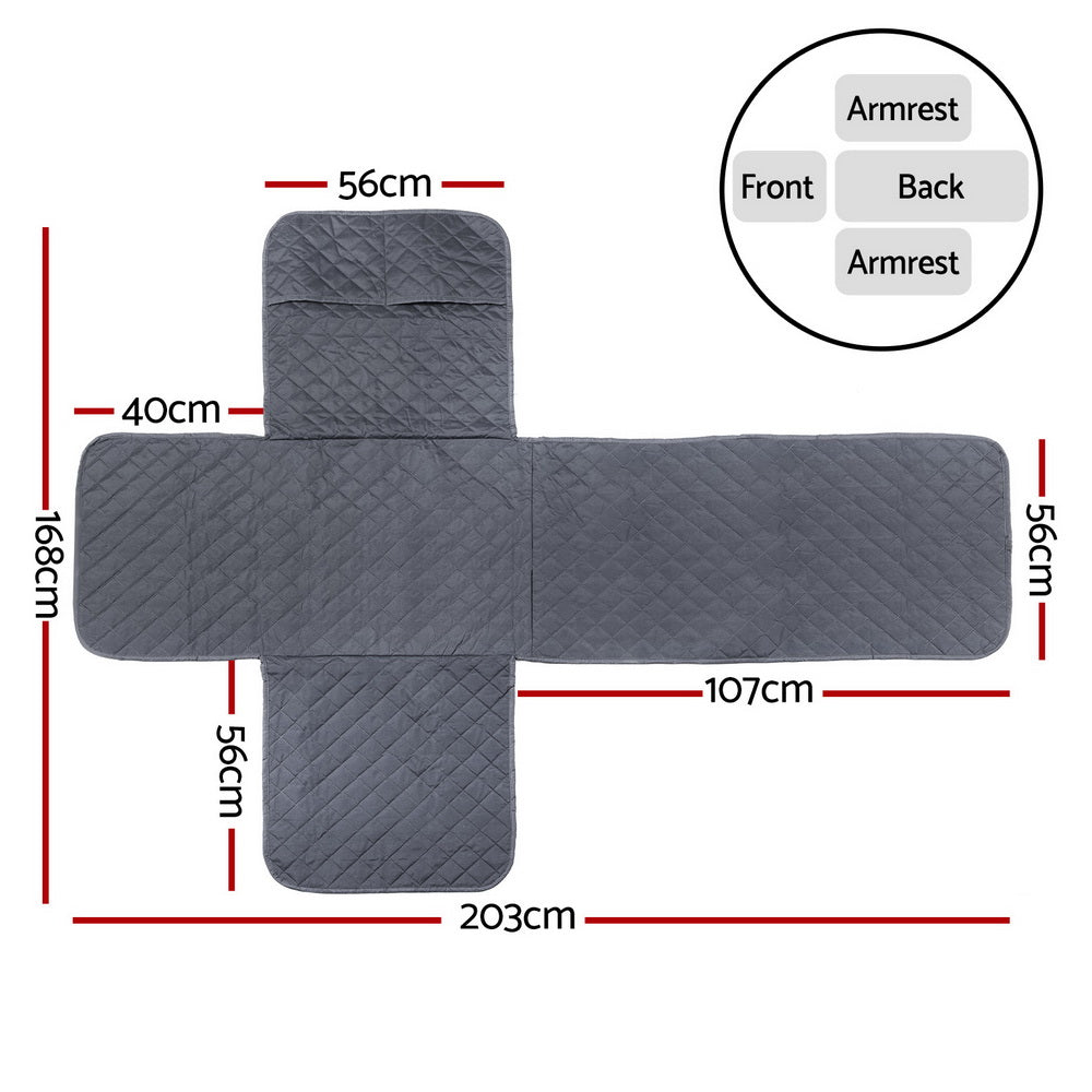 Artiss Recliner Chair Cover 100% Water Resistant Grey RCOVER-PAD-WP-GY