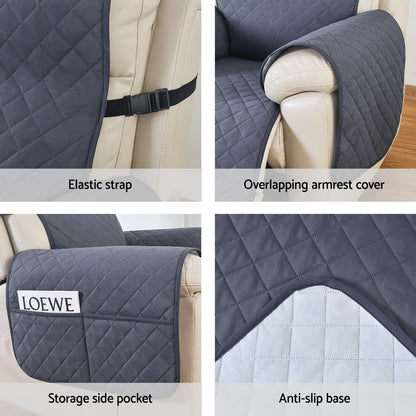 Artiss Recliner Chair Cover 100% Water Resistant Grey RCOVER-PAD-WP-GY