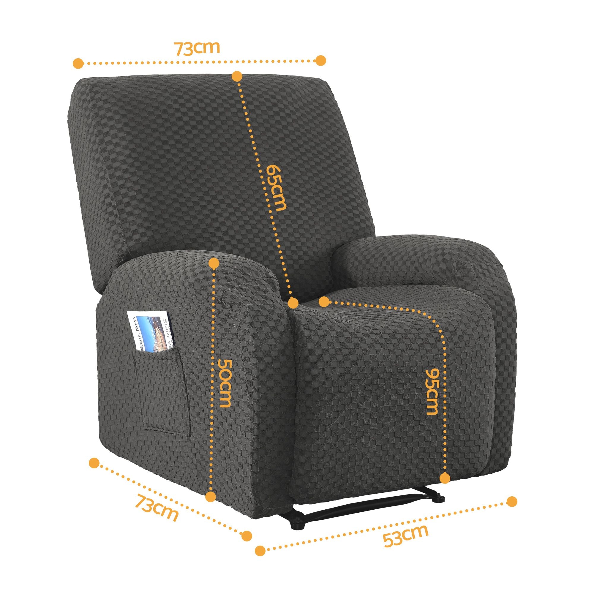 Artiss Recliner Chair Covers with Storage Side Pockets Grey Fabric RCOVER-POLY-1S-DAGY