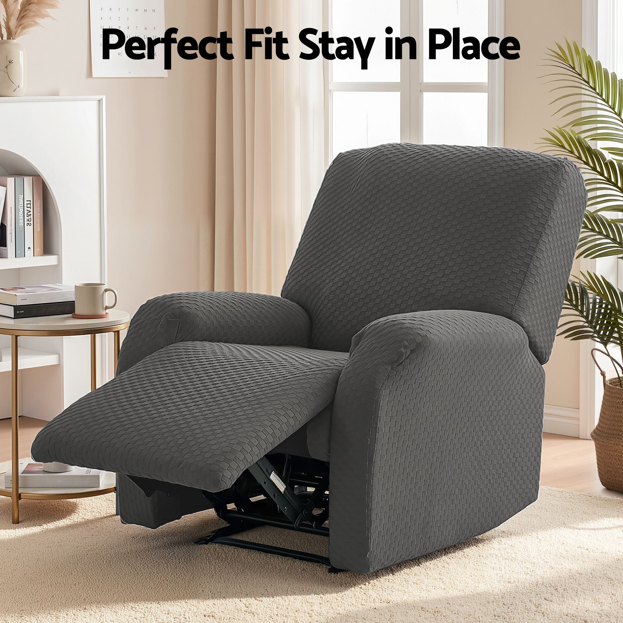 Artiss Recliner Chair Covers with Storage Side Pockets Grey Fabric RCOVER-POLY-1S-DAGY