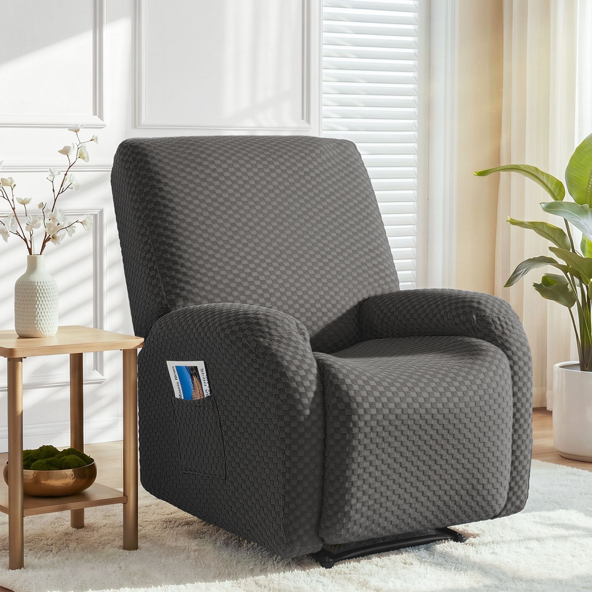 Artiss Recliner Chair Covers with Storage Side Pockets Grey Fabric RCOVER-POLY-1S-DAGY