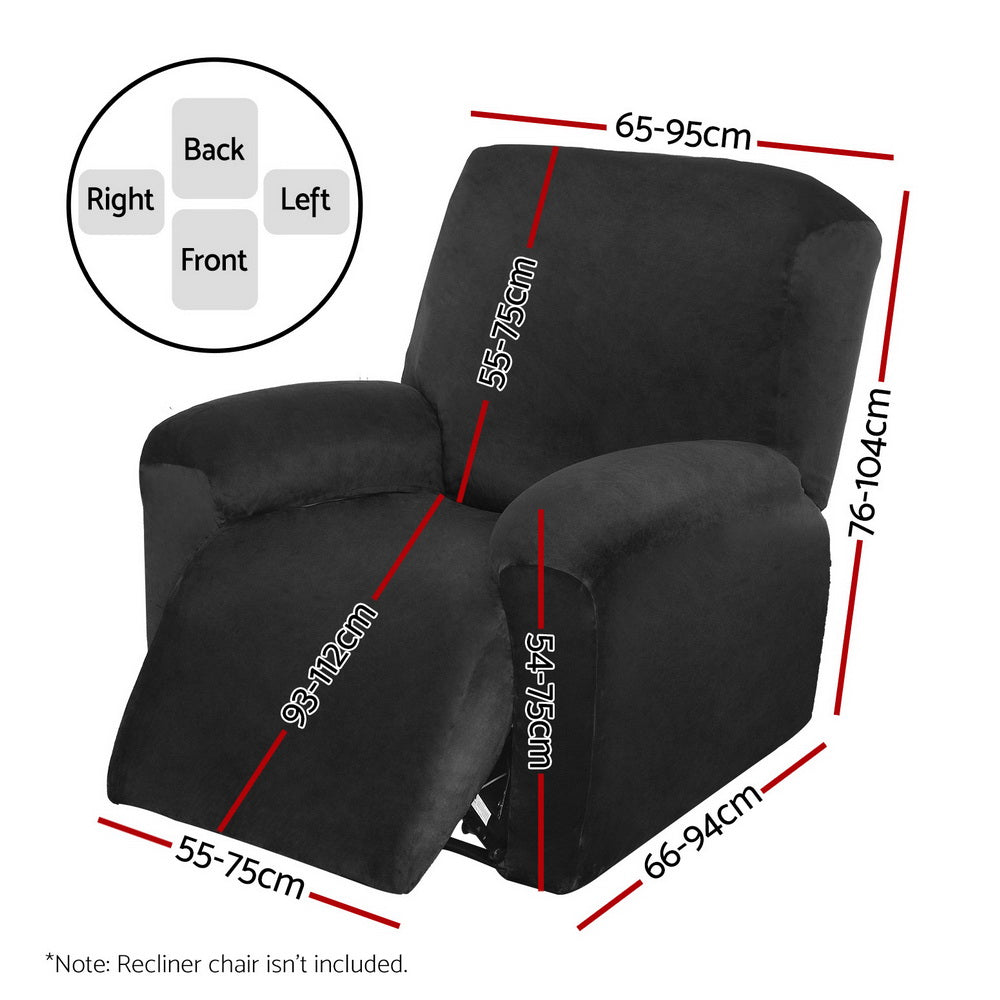 Artiss Recliner Chair Covers 1 Seater Velvet Black RCOVER-VEL-1S-BK