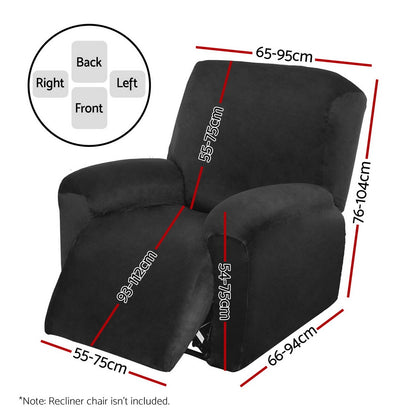 Artiss Recliner Chair Covers 1 Seater Velvet Black RCOVER-VEL-1S-BK