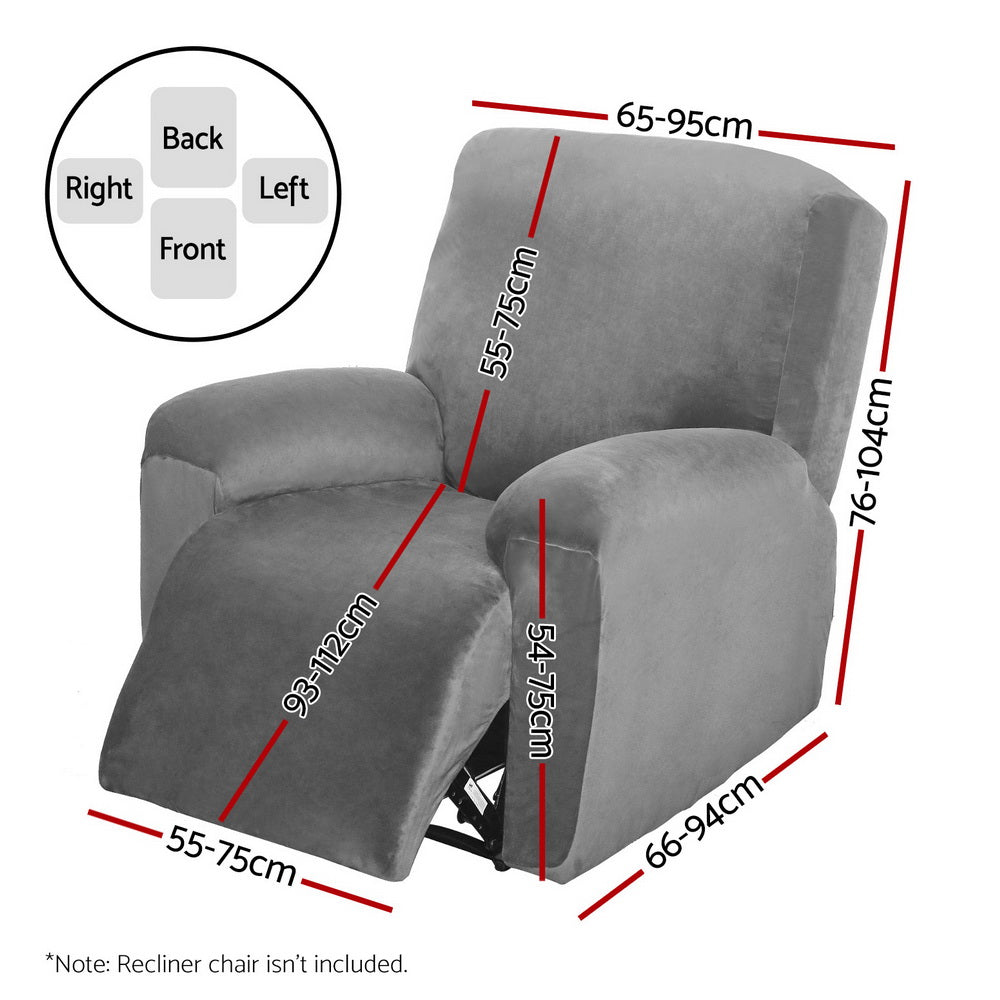 Artiss Recliner Chair Covers 1 Seater Velvet Grey RCOVER-VEL-1S-GY