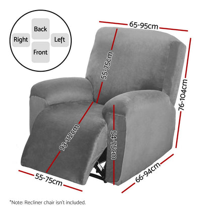 Artiss Recliner Chair Covers 1 Seater Velvet Grey RCOVER-VEL-1S-GY