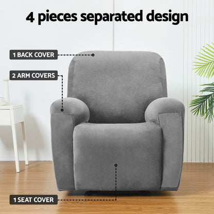Artiss Recliner Chair Covers 1 Seater Velvet Grey RCOVER-VEL-1S-GY